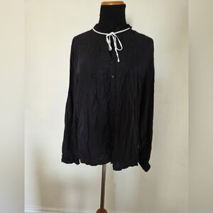 Promiss Women’s Black Button-Front Tie-Neck Blouse Size M